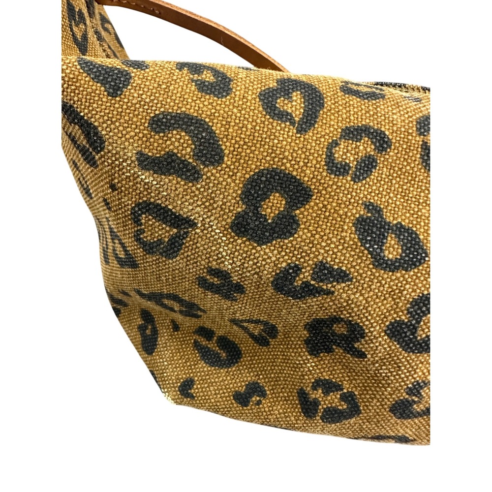 Madewell Canvas Sling Bag Leopard Print Tan Brown Leather Strap Crescent Bag - Picture 3 of 10